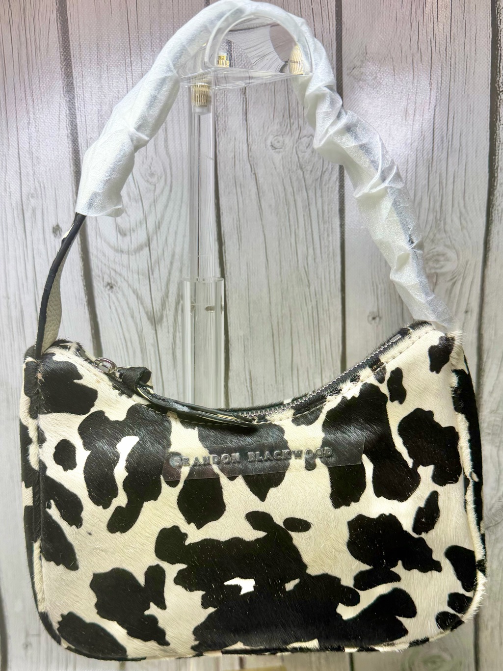 Brand New Brandon Blackwood Pony Hair Cow Print Shoulder Bag — image 2 of 8